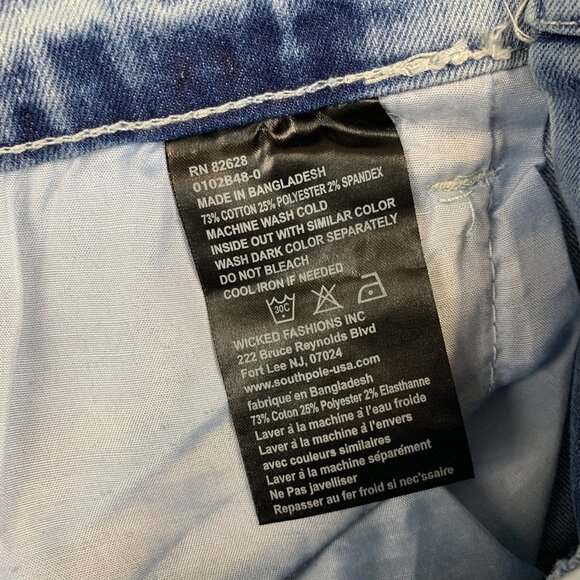 Southpole Mens Jean Shorts 32 Slim Blue Denim Paint Splatter Stretch Faded 11" - Picture 7 of 10